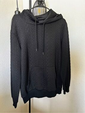 Men's Black Cable-Knit Zip-Up Hoodie Sweater